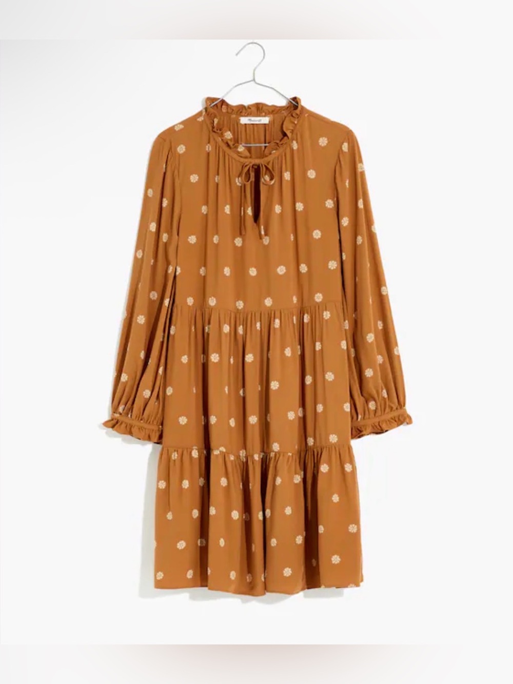 Tie-Neck Tiered Mini Dress in Bloom Dot